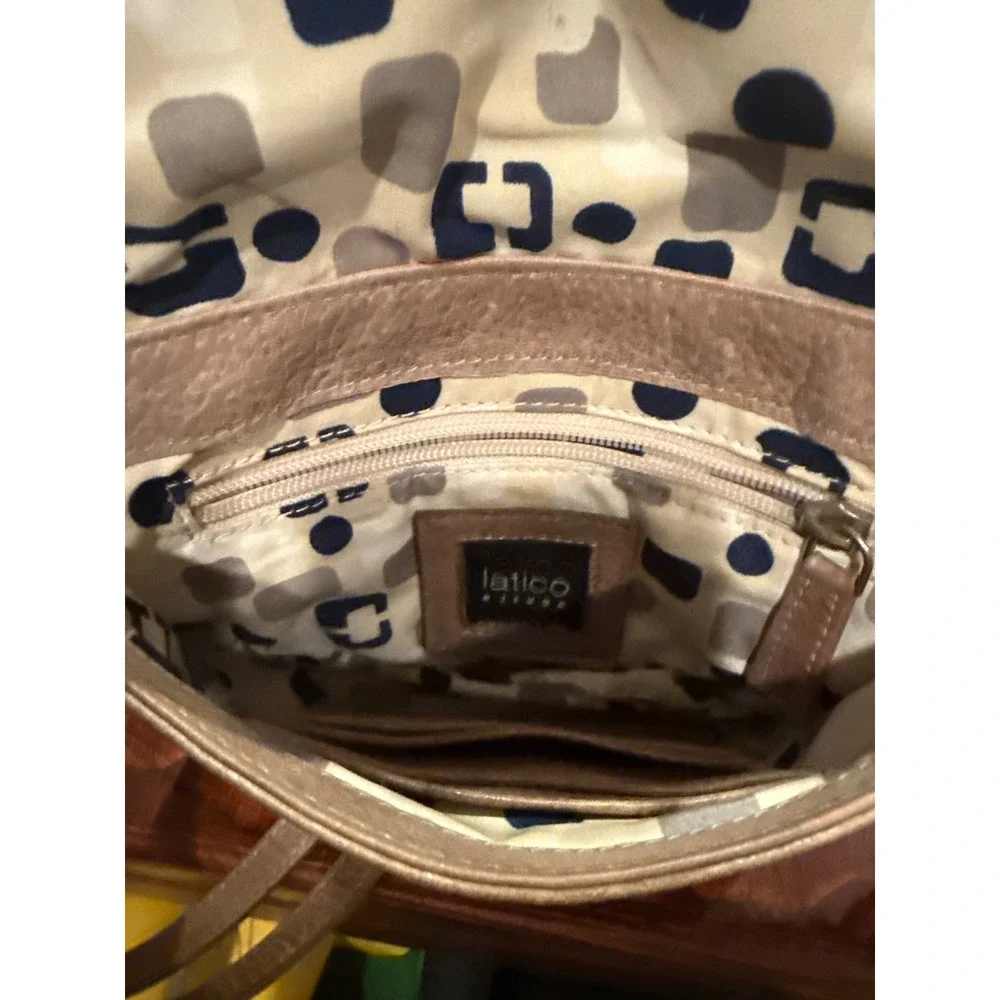 Latico NJ-USA Leather Crossbody Bag Metallic Taupe Foldover Flap Small Handbag
